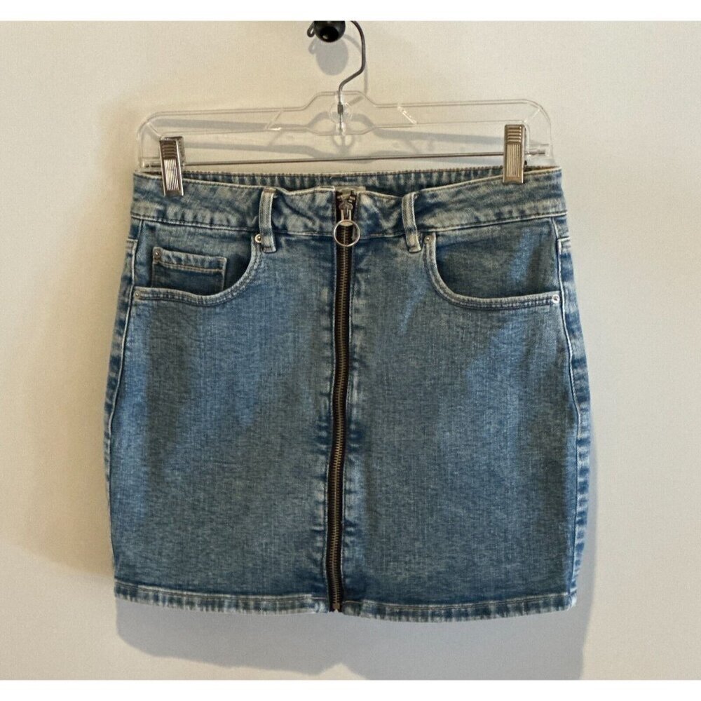 Women's Juniors Garage Denim Front Full Zip Jean Mini Skirt Size Med 28 in Waist